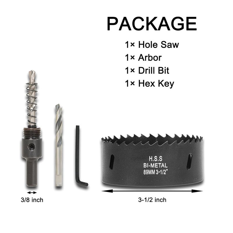 VIKITON 3-1/2 Inch Hole Saw with Arbor for Wood Metal Plastic, 3.5 in Bimetal Hole Cutter, Fast Chip Removal, Smooth Flat Drilling Edge, Lightweight & Portable (Black) - Image 3